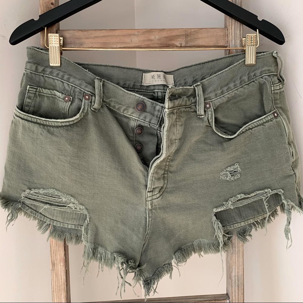 Free People Sage Green Distressed Jean Shorts